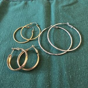 Hoop Earrings Set Sparkling Silver Classic Gold and Bold Gold Pierced Earrings